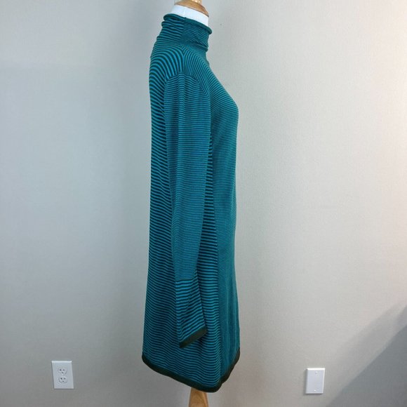 Title Nine Sweater Dress Small Teal Synergy Striped Mockneck Long Sleeve Stretch - Picture 6 of 12